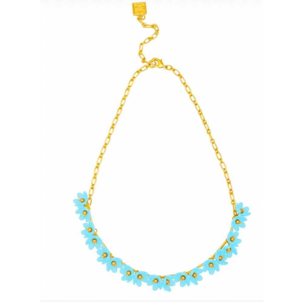 NEW ZENZII women's petite flower cluster necklace in blue/ gold
